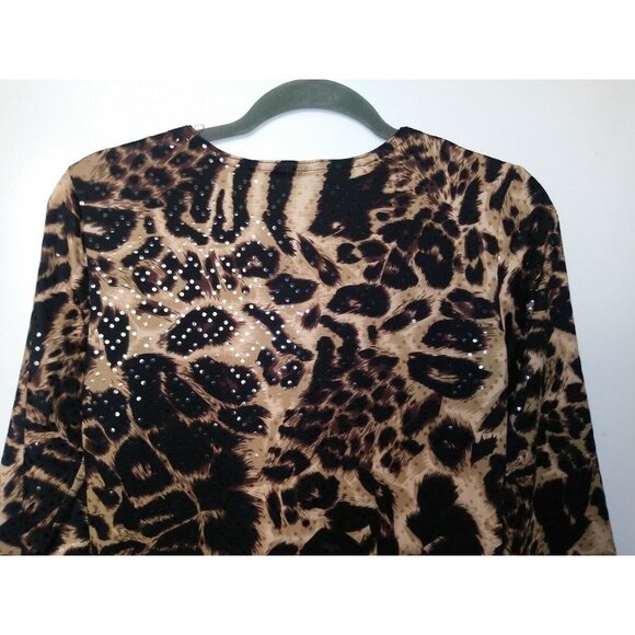 Womens Pullover Top Leopard print Sz L Embellished V Neck Daniel Laurent Stretch - Picture 5 of 8